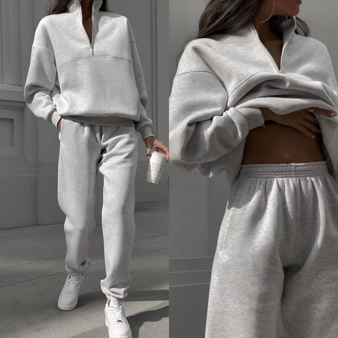 Dame sweatshirt og joggebukse sett med moderne stående krage Skjora