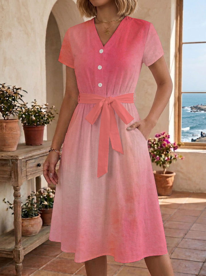 Damen Sommerliches Kleid mit taillierbarem Bindegürtel und floralem Muster Skjora