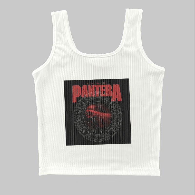 Dame ermeless T-skjorte med trykt vintage-motiv Skjora