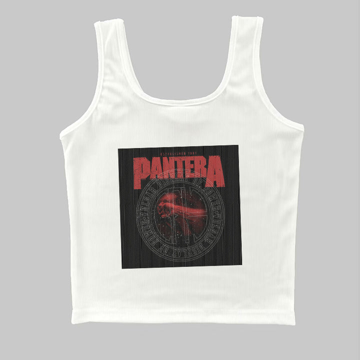 Dame ermeless T-skjorte med trykt vintage-motiv Skjora