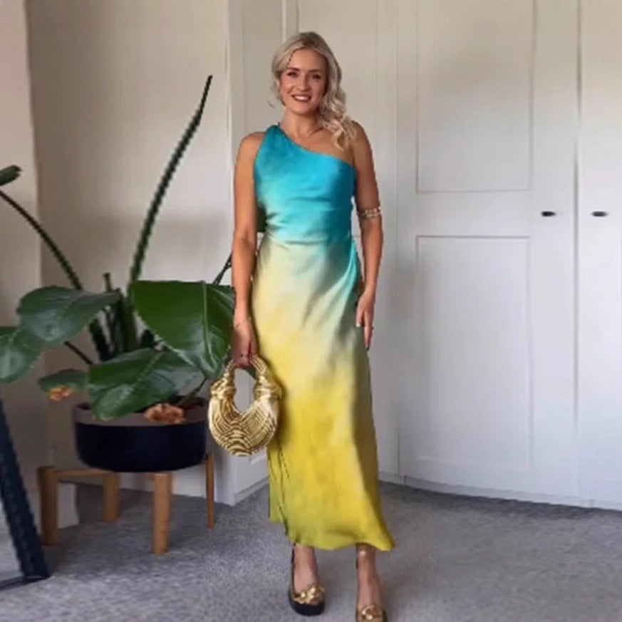 Dame Elegant Asymmetrisk Maxi Kjole med Mild Gradient og Behagelig Bærekomfort Skjora
