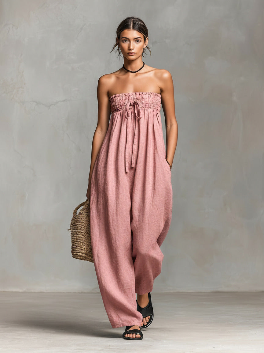 Dame Løs jumpsuit med elastisk overdel og vid ben Skjora