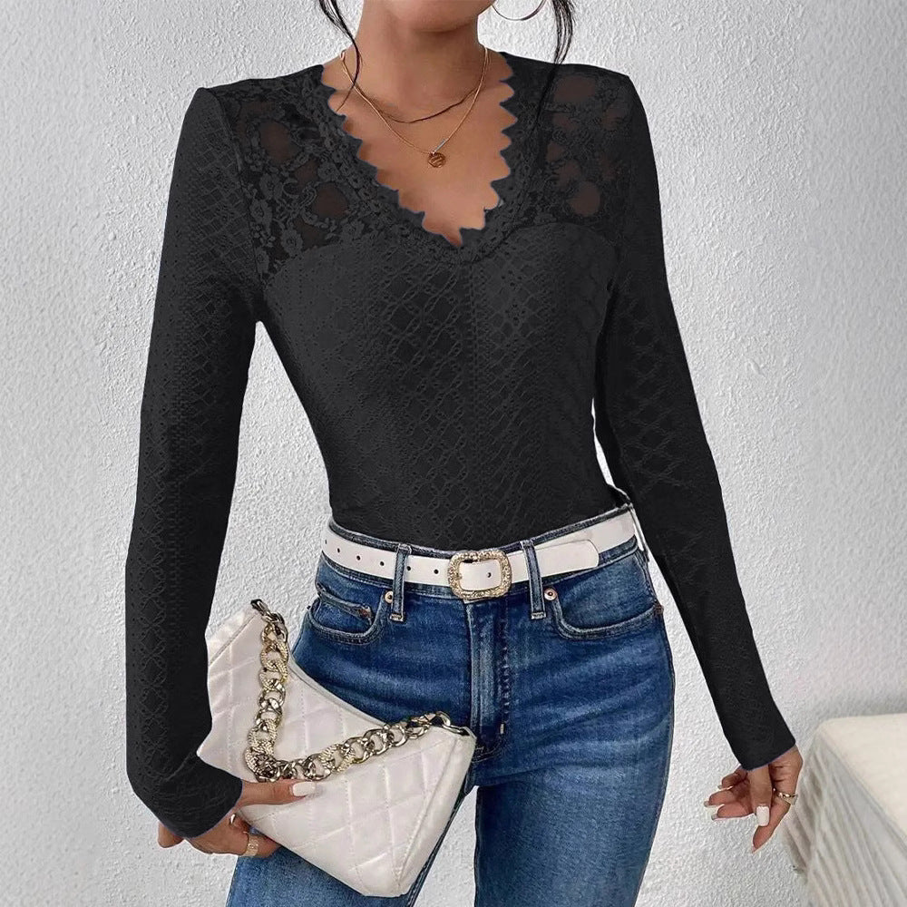 Damer Elegant Blonde Topp med V-Hals Skjora