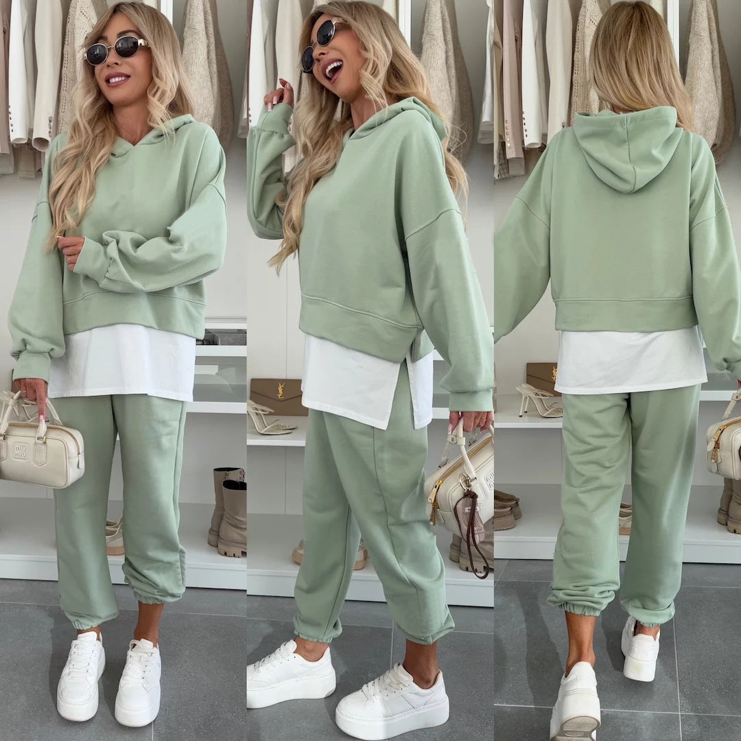 Dame fritids hoodie og joggebukse sett med kort snitt og elastiske mansjetter Skjora