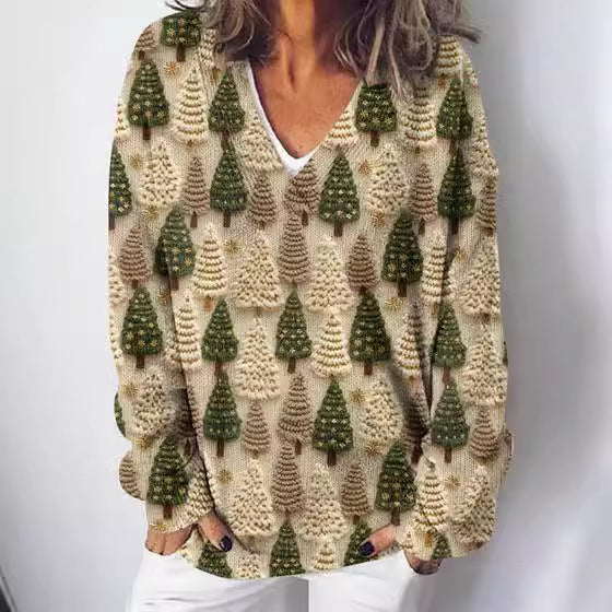 Ladies knitted sweater with detailed landscape pattern Skjora