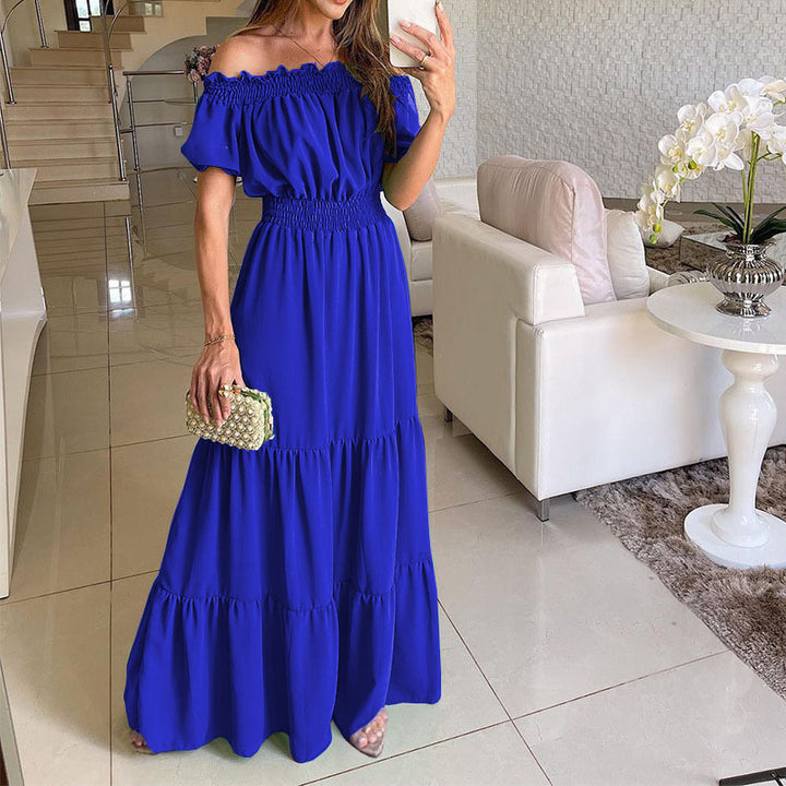 Dame Maxikjole med off-shoulder design og voluminøse ruffle detaljer Skjora