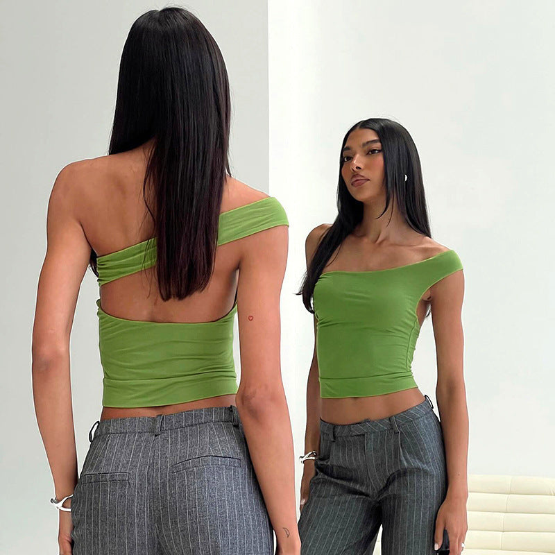 Dame trendy halterneck-top med elegant V-hals og figurskapende snitt Skjora