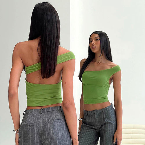 Dame trendy halterneck-top med elegant V-hals og figurskapende snitt Skjora