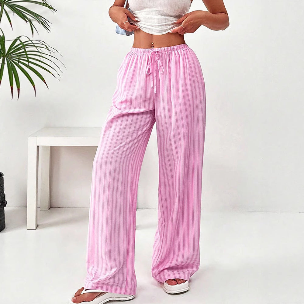 Dame løs fritidsbukser med elastisk linning og trendy stripemønster Skjora