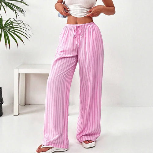 Dame løs fritidsbukser med elastisk linning og trendy stripemønster Skjora