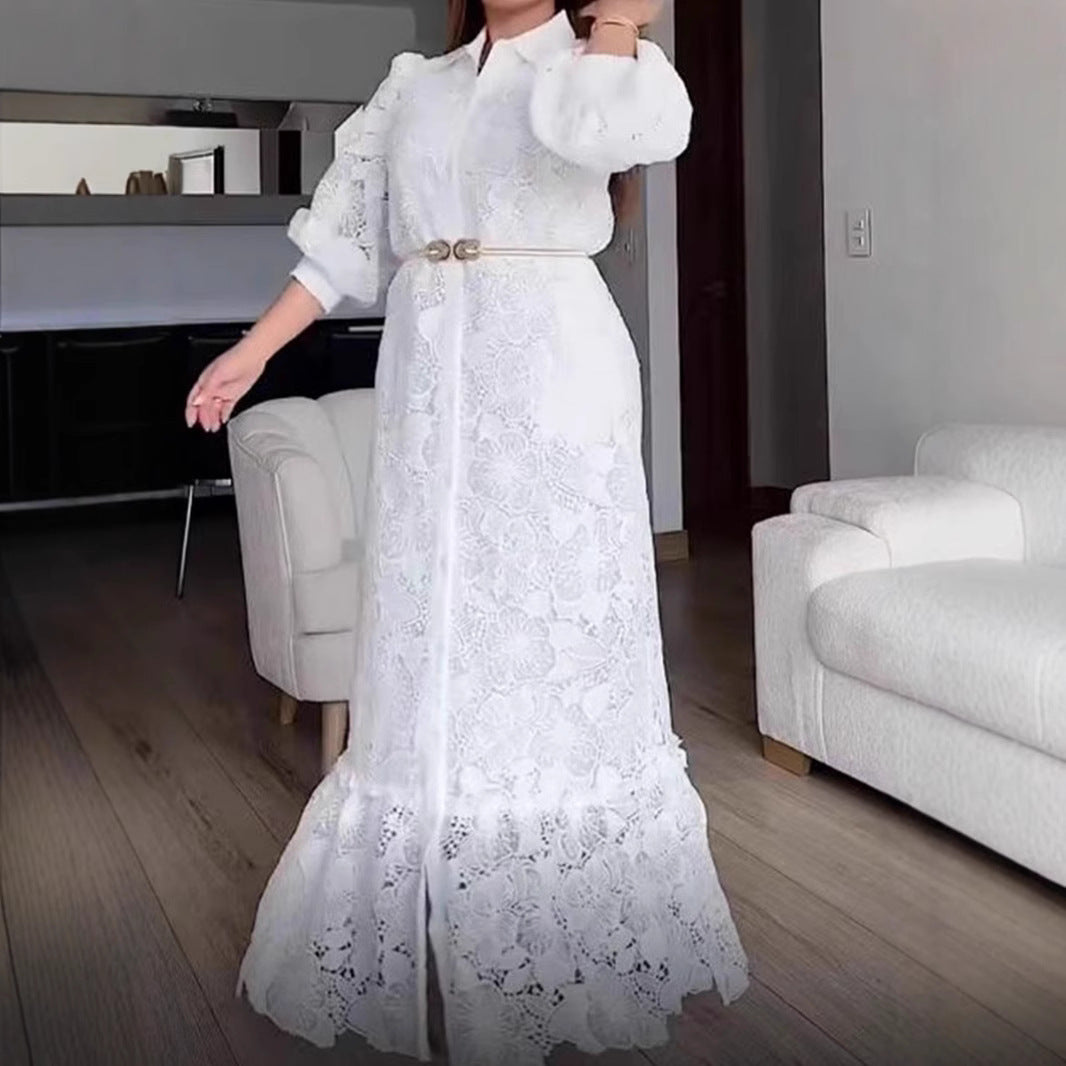Kvinne Elegant Blonde Maxi Kjole med Voluminøse Ermer Skjora