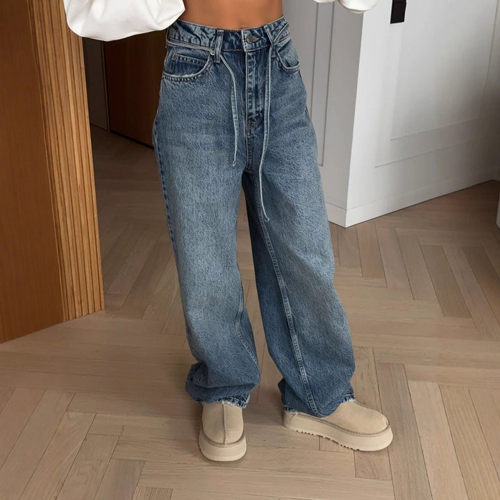 Damer brede jeans i vintage stil med høyt liv og avslappet passform Skjora