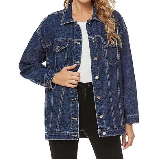 Kvinnes avslappet denimjakke med oversized passform Skjora