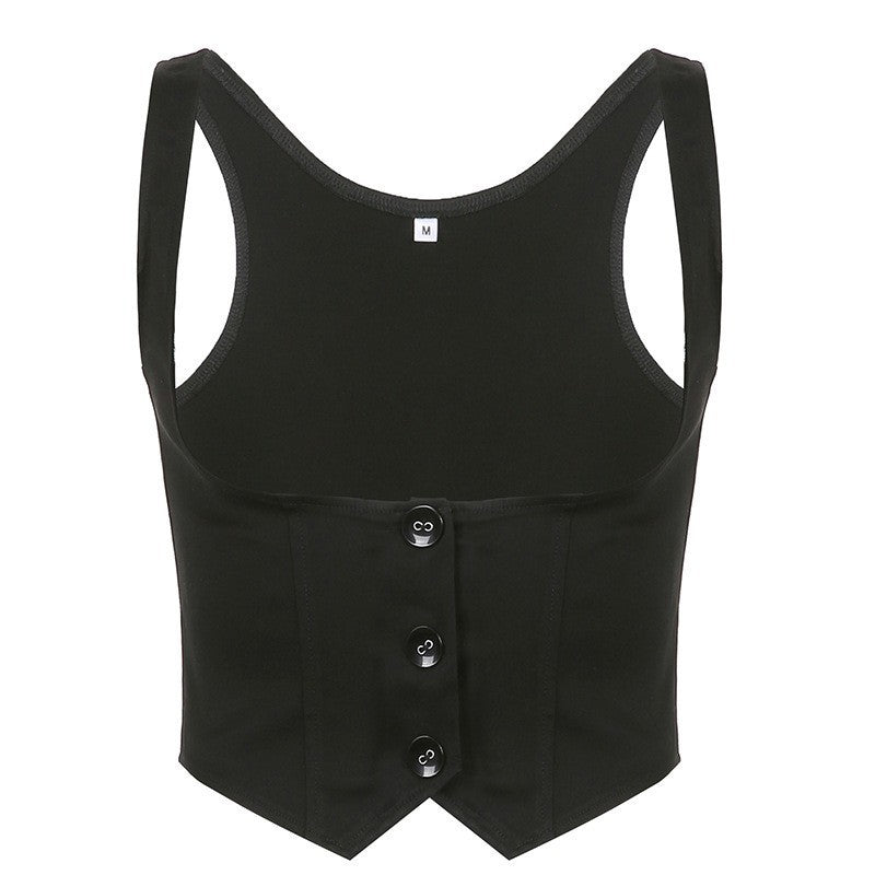 Damer Fasjonabelt Crop-Top med elegante knappedetaljer og figursydd snitt Skjora