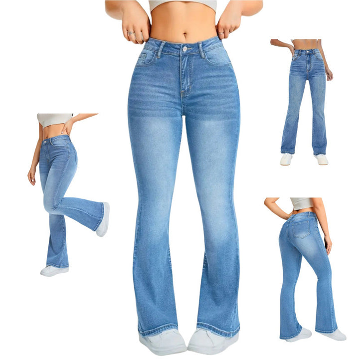 Dame Bootcut Jeans med høy midje og moderne vask Skjora