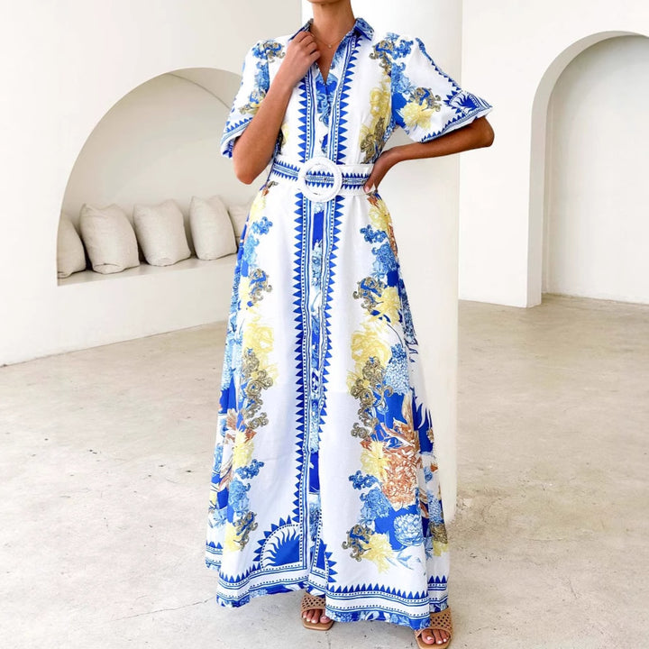 Damer Elegant Maxi Kjole med Blomsterdesign og Splitt Kant Skjora