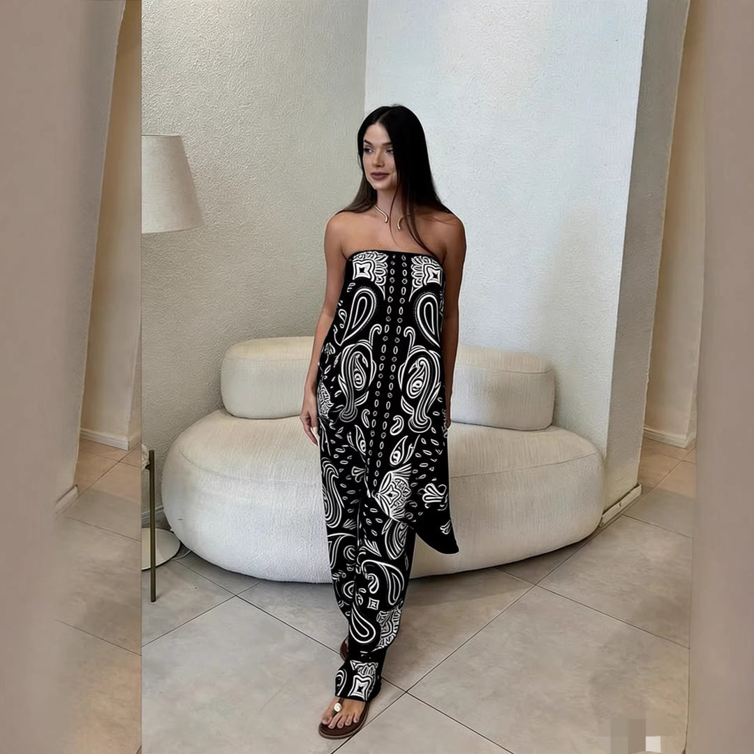 Damer casual jumpsuit med vid snitt och stiligt mönster Skjora