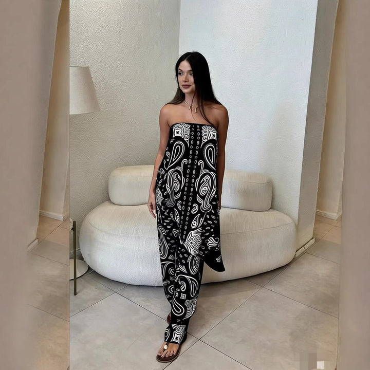 Damer casual jumpsuit med vid snitt och stiligt mönster Skjora