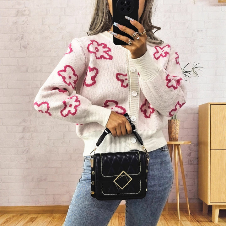 Damer komfortabel cardigan med blomsterdesign Skjora