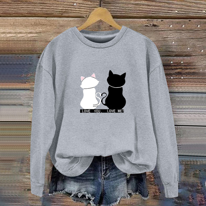 Kvinnesweatshirt med leken katte-design og humoristisk trykk Skjora