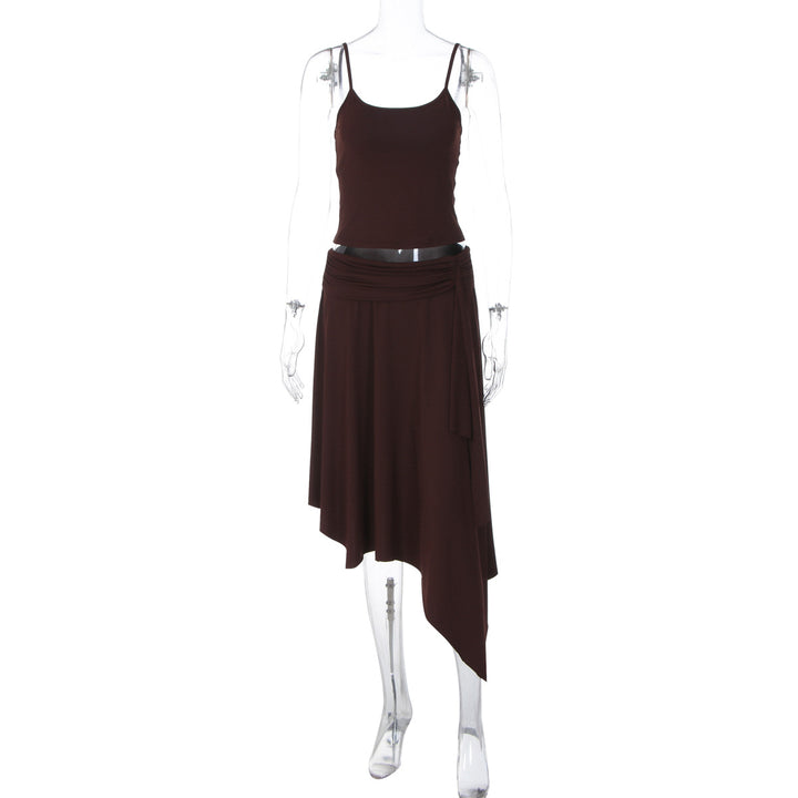 Women's Loose Summer Dress with Asymmetrical Hem and Adjustable Straps Skjora