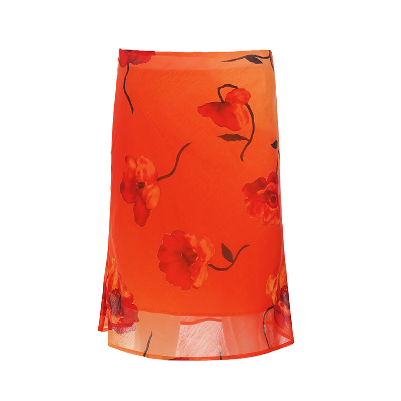 Ladies' airy maxi skirt with floral design Skjora