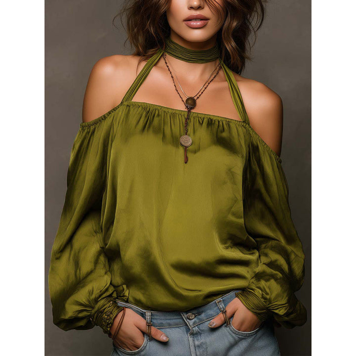 Damer Off-Shoulder Bluse med voluminøse ermer og Choker Skjora
