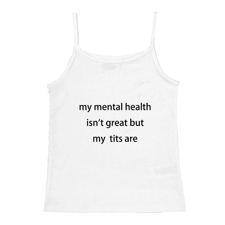 Dame ermeløs tanktop med kreativt statement-design Skjora