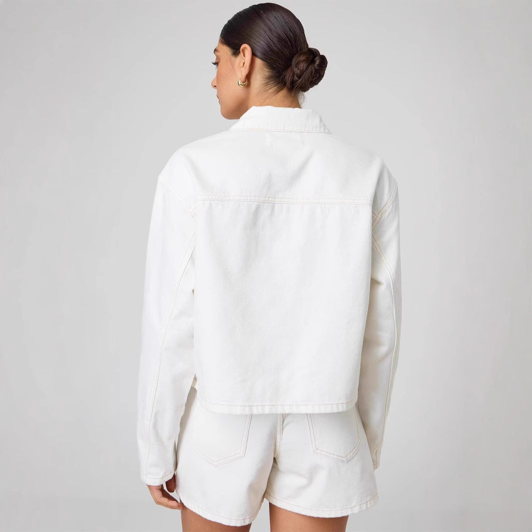 Dame Moderne Denim-Jakke med Belte Skjora