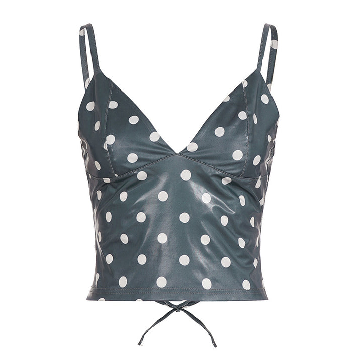 Dame Trendy Prikkete Topp i Künstskinn Skjora