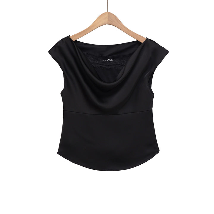 Dame elegant Satinbluse med raffinert vannfall-utskjæring Skjora