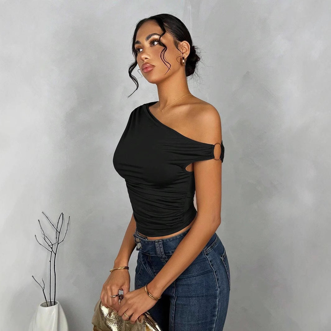 Dame Asymmetrisk Crop-Topp med elegant bølgedesign og raffinert snitt Skjora