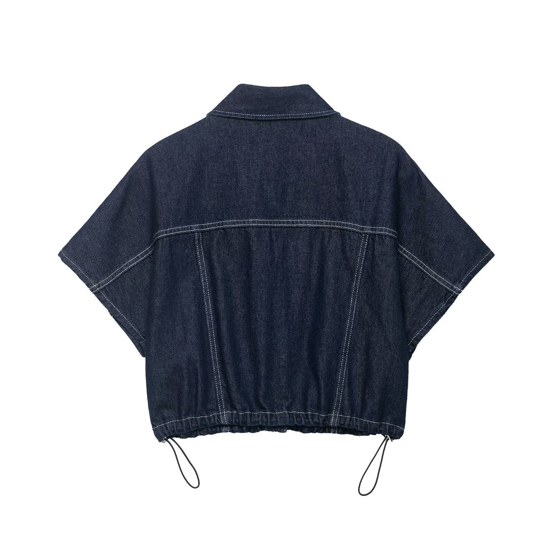 Dame Oversize Denim-bluse med praktiske lommer og elastisk kant Skjora