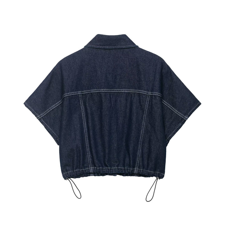 Dame Oversize Denim-bluse med praktiske lommer og elastisk kant Skjora