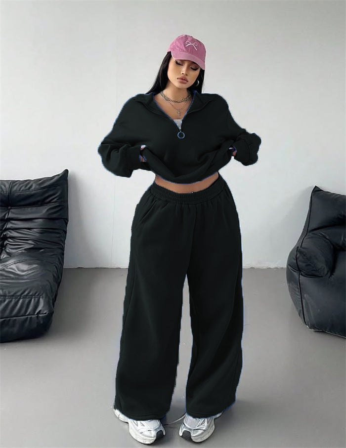 Kvinnenes sporty fleece loungewear sett med høy krage og løs passform Skjora