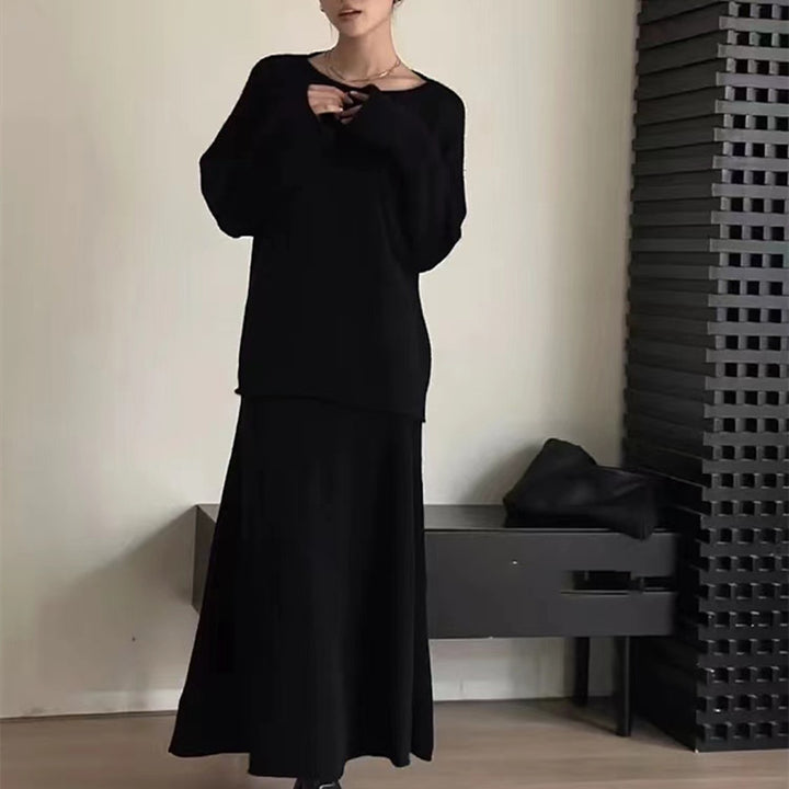 Kvinne Off-Shoulder Strikk Kjole i Casual Stil med Flytende Snitt Skjora