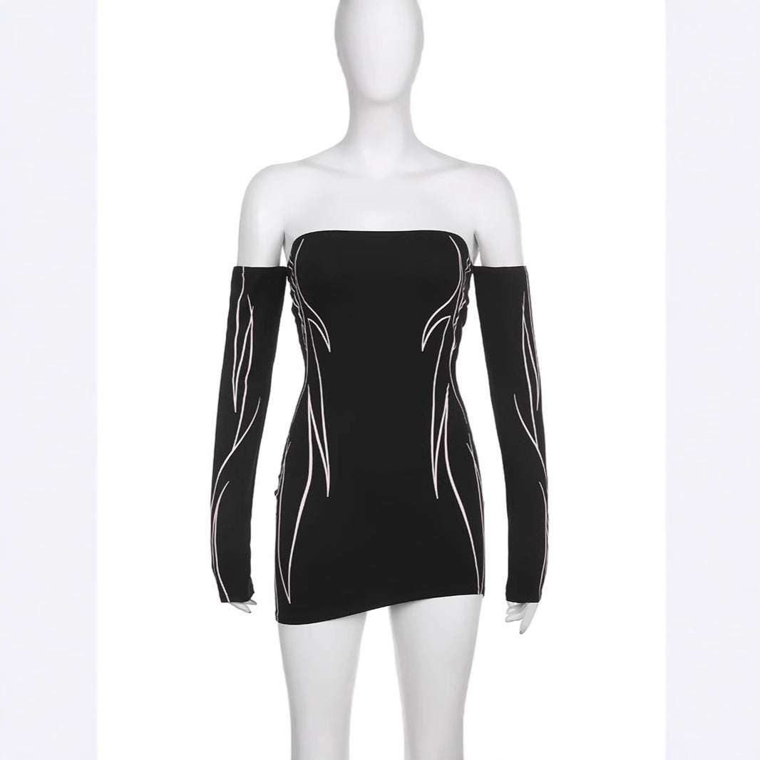 Dame elegant Off-Shoulder kjole med lange ermer Skjora