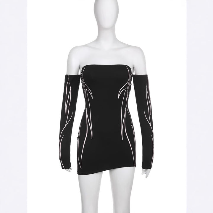 Dame elegant Off-Shoulder kjole med lange ermer Skjora