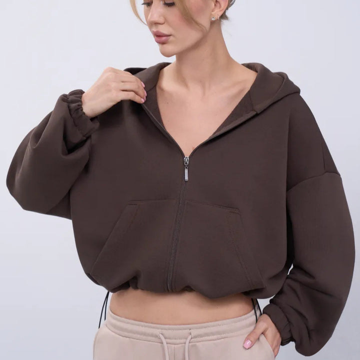 Damer casual cropped hettegenser med voluminøse ermer Skjora