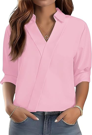 Kvinnes elegant V-hals bluse med teksturert design Skjora