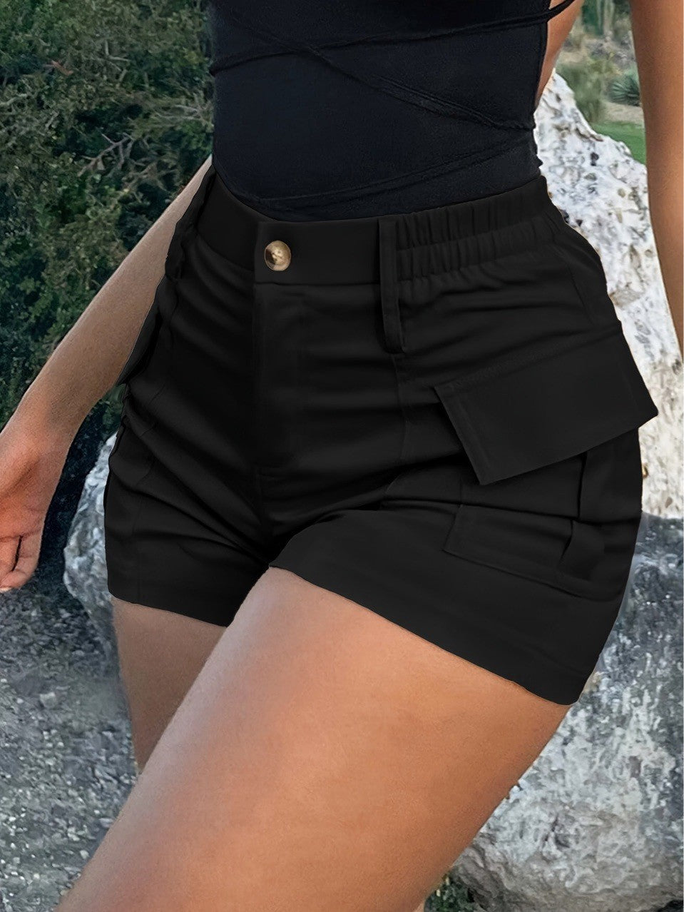 Dame Cargo-shorts med høy midje og praktiske lommer Skjora