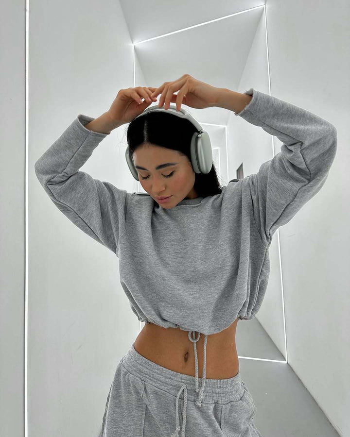 Kvinnelig tilfeldig cropped sweatshirt med elastisk linning Skjora