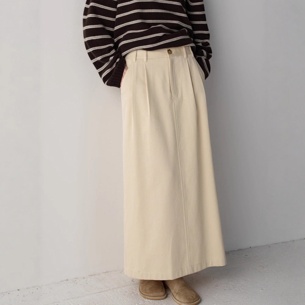 Dame elegant og høyt liv maxi skjørt med folder Skjora