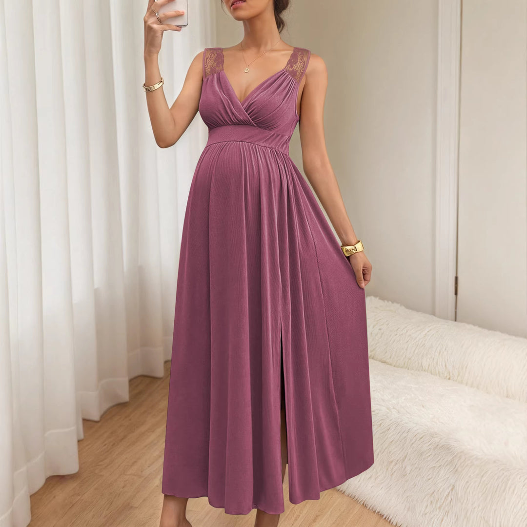 Dame Elegant Maxi kjole med blonde detaljer og flytende skjørt Skjora