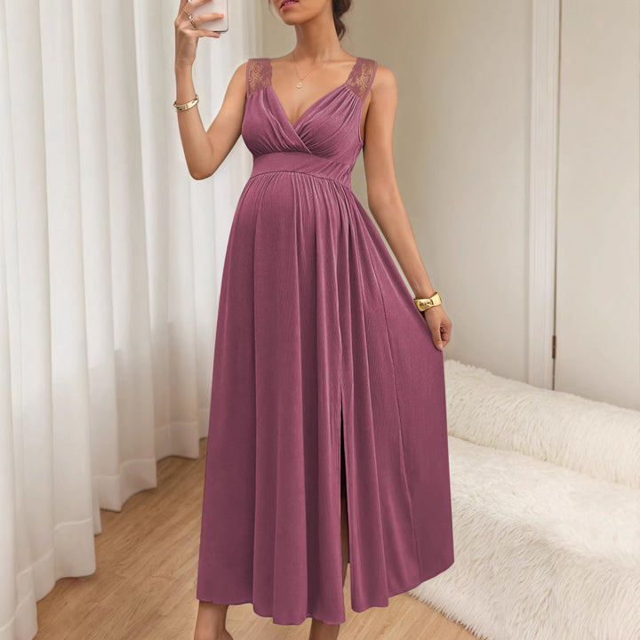 Dame Elegant Maxi kjole med blonde detaljer og flytende skjørt Skjora