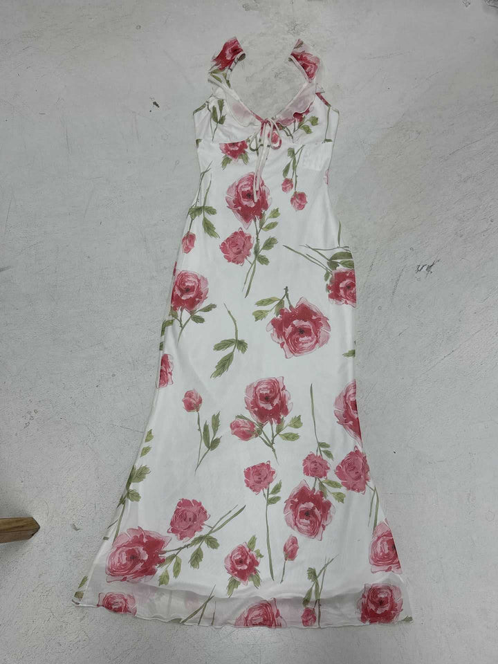 Dame Maxikjole med blomsterdesign og spaghetti-stropper Skjora