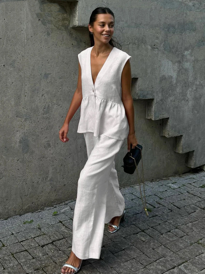 Dame luftig Jumpsuit med V-hals og flytende snitt Skjora