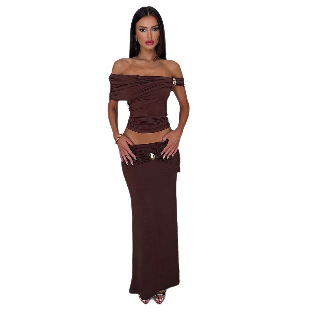 Damer Elegant Offshoulder Maxikjole med raffinerte rynkeeffekter Skjora