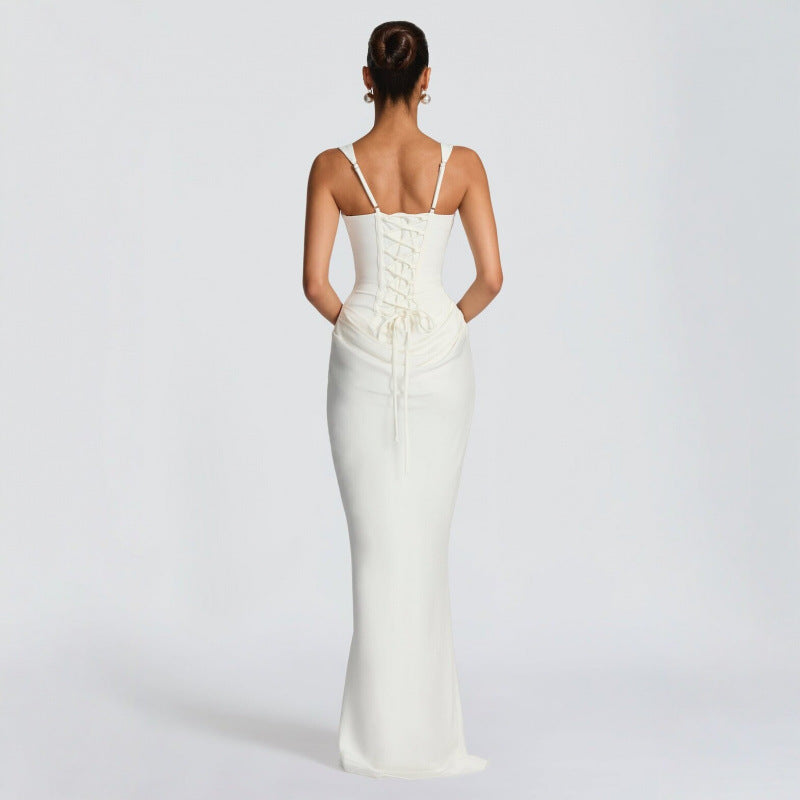 Dame Elegant Maxi-Kjole med raffinerte Draperinger Skjora