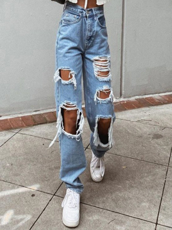 Dame casual destroyed jeans med vid bense Skjora
